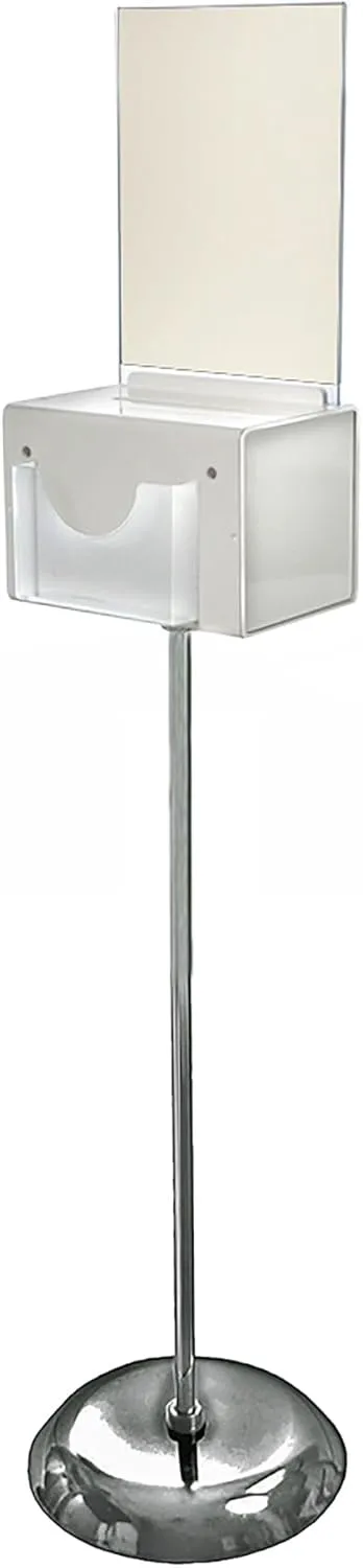 Azar Displays 206320-WHT 9" W x 6.25" D x 6.25" H Large White Suggestion Box with Pocket, Lock & Keys on Pedestal