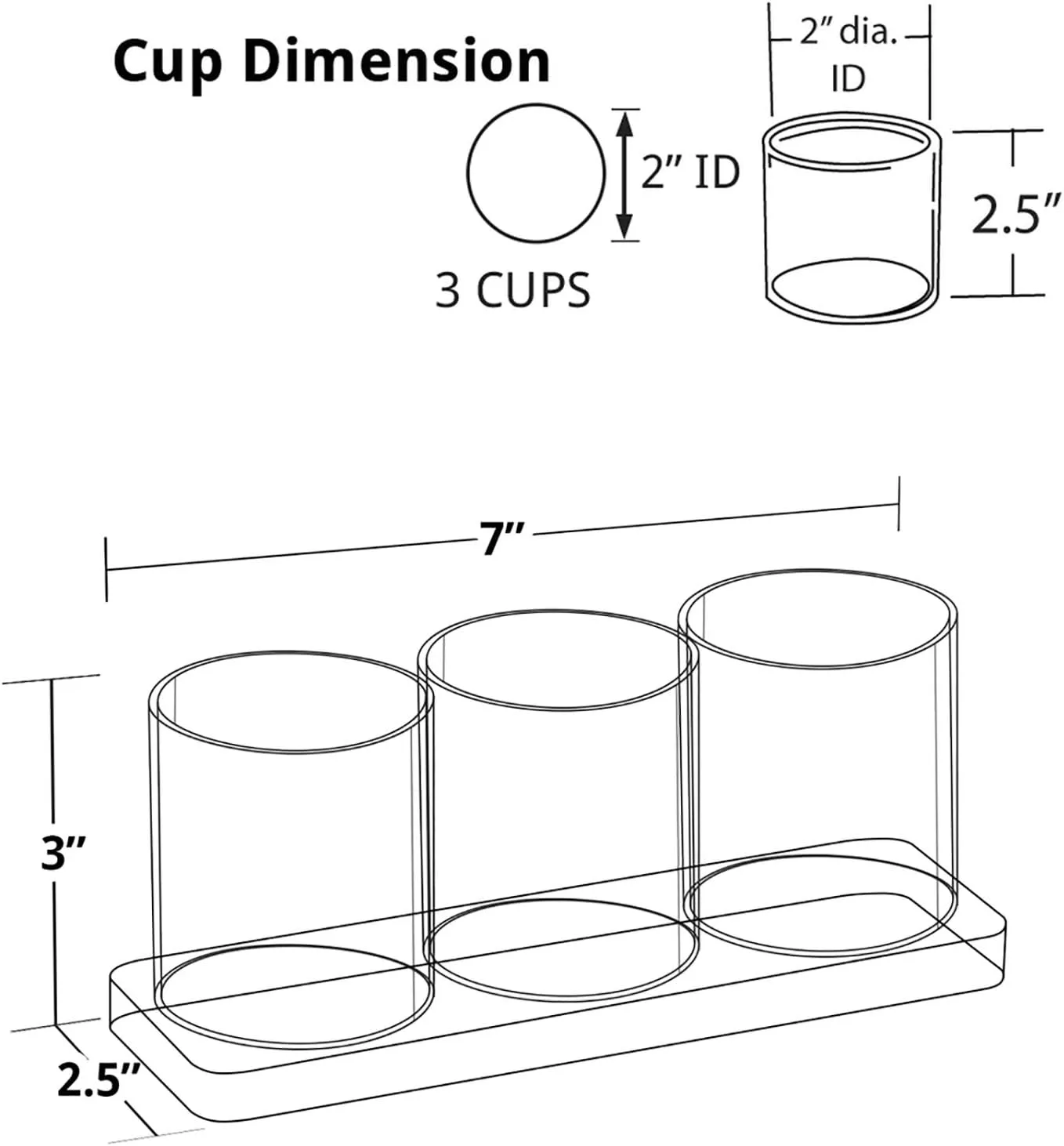 Azar Displays Acrylic Deluxe 3-Cup Holder, 3inH x 7inW x 2-1/2inD, Clear