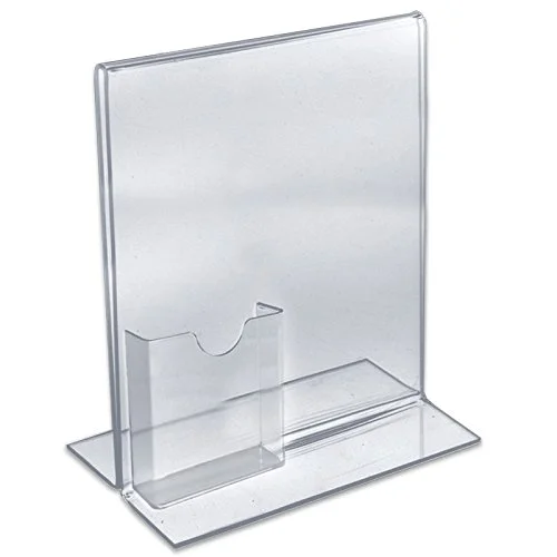 Azar Displays 252054-2pk 16" W x 8.5" H Vertical Double Sided, Stand Up Acrylic Sign Holder with Attached Brochure Holder