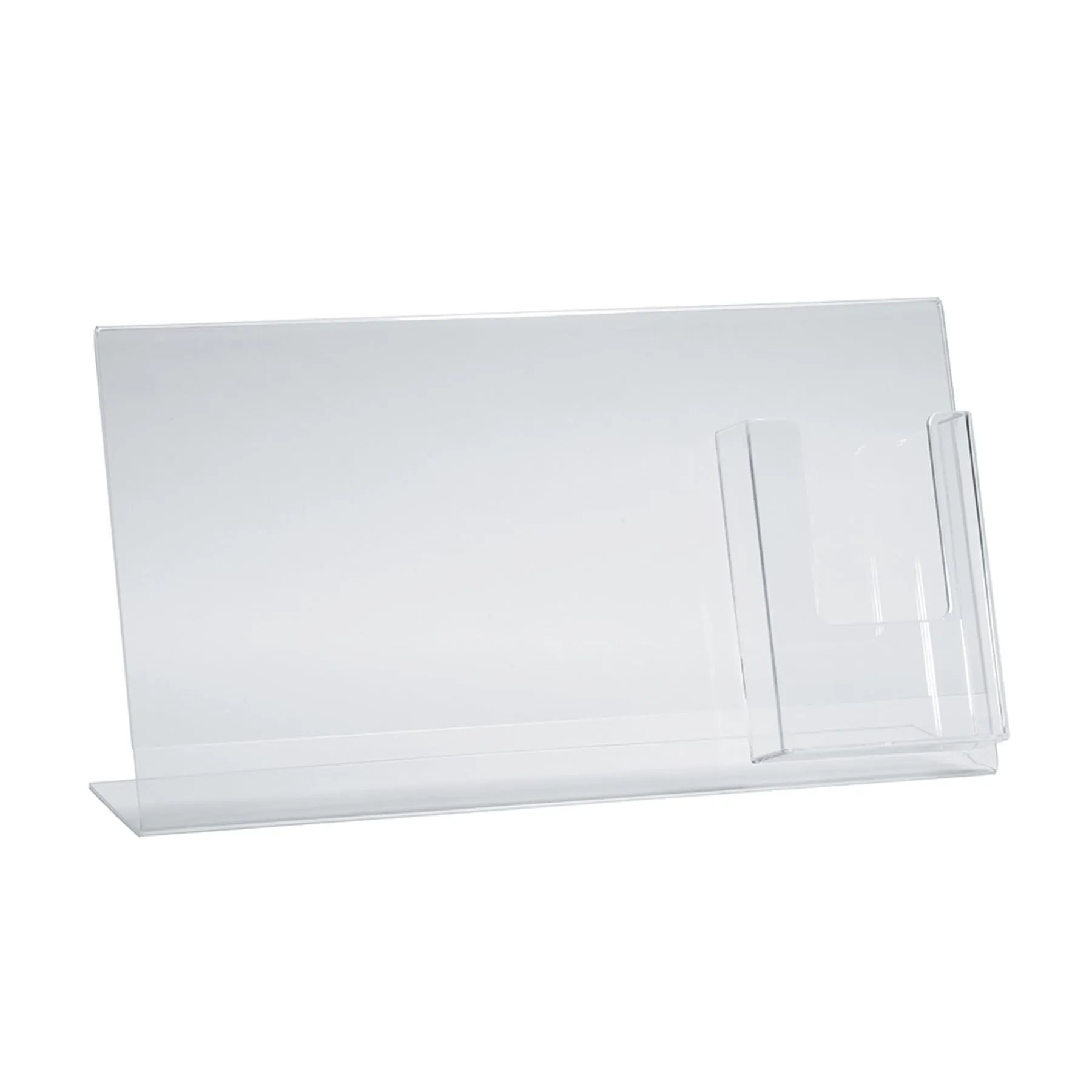 Azar Displays Acrylic Horizontal/Vertical L-Shaped Sign Holders With Brochure Pocket, 8-1/2inH x 16inW x 3inD, Clear