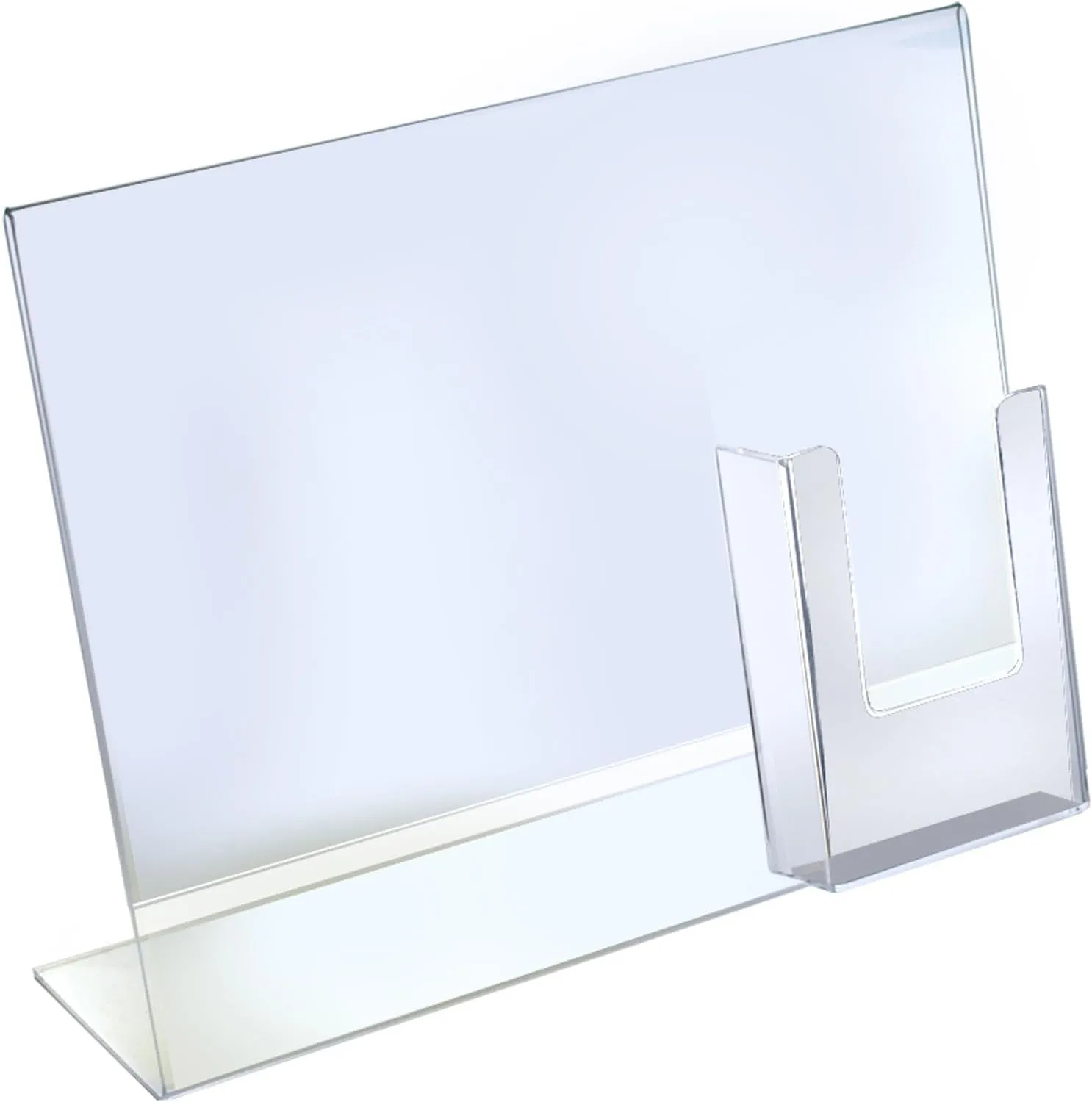 Azar Displays 252056-2pack L-Shaped Slated Acrylic Sign Holder with Attached Brochure Holder 14" Width by 11" Height (Pack