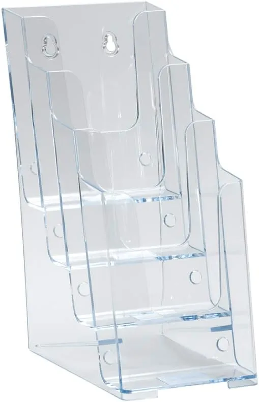 Azar Displays 252388 Clear Four-Tier Tri-Fold Brochure Holder, Acrylic Boxes for Display