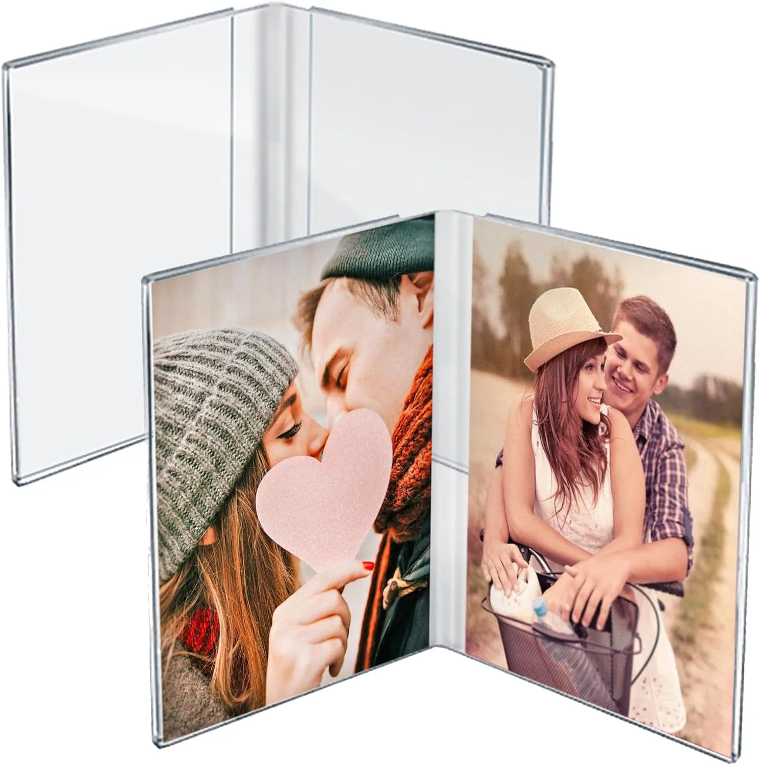 Azar Displays 107726-2PK Clear Acrylic 4x6 Double Photo Frame Side by Side - Modern Dual-Sided Picture Display, 2-Pack