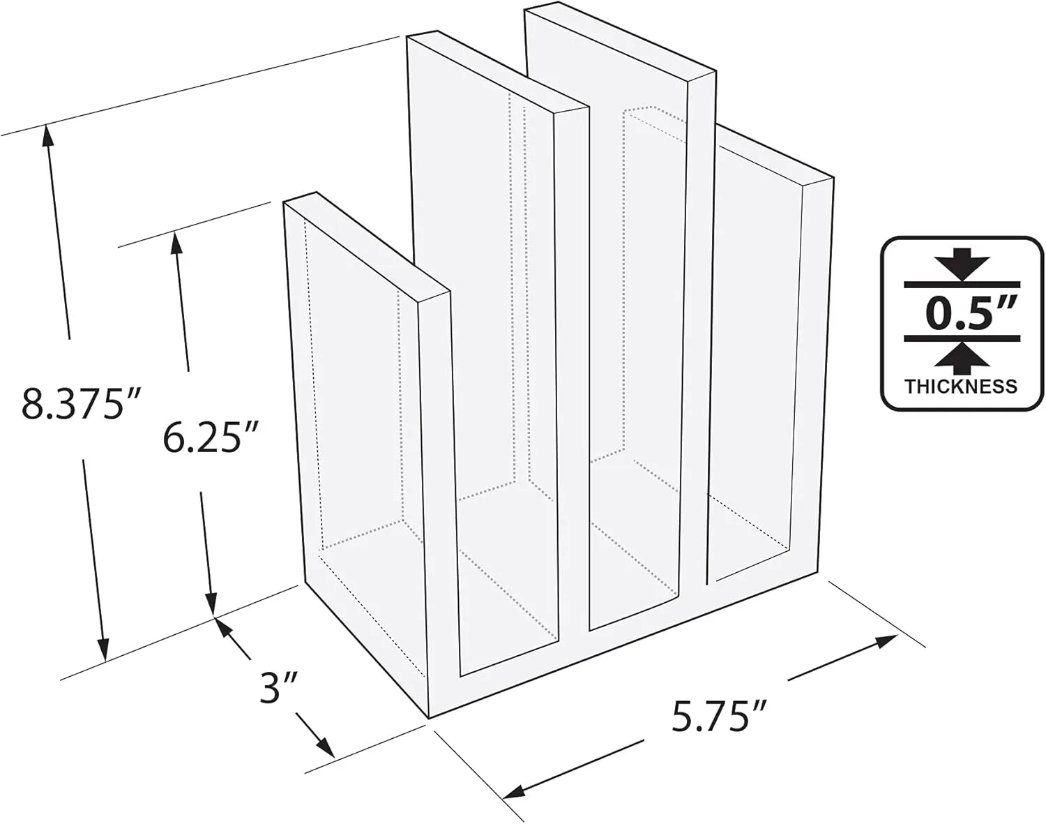 Azar Displays 255035 Clear Acrylic Bookend and Desk File Sorter, File Folder Holder for Office, ½” Thick Acrylic, 2-Pack
