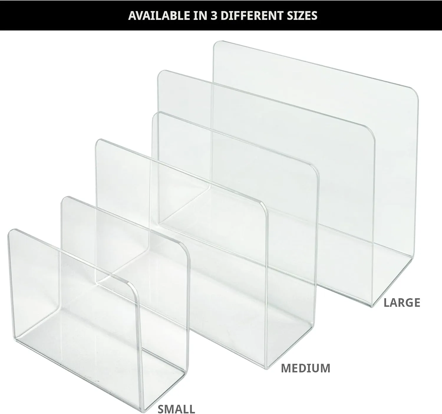 Azar Displays Clear Acrylic Lateral Desk File Holders, Pack of 4