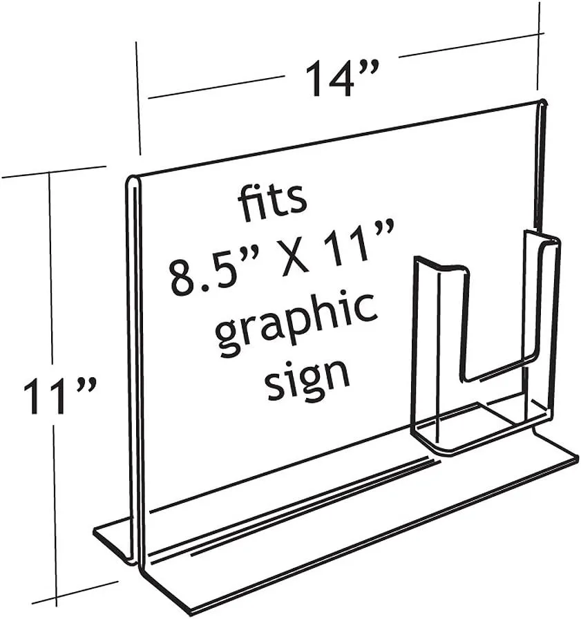 Azar Displays Double-Foot Sign Holders, With Trifold Pocket, 11inH x 14inW x 3 3/8inD, Clear, Pack Of 2 Holders