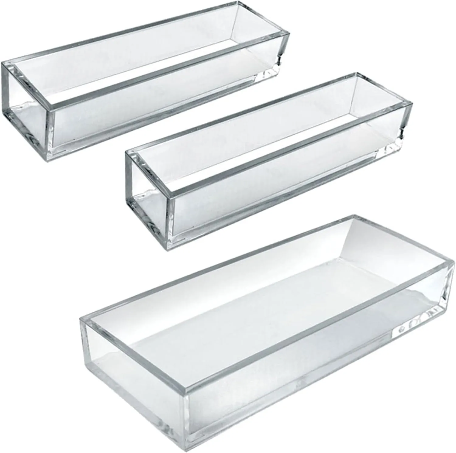 Azar Displays Deluxe Tray 3-Piece Set, Narrow Trays/Large Tray, Clear