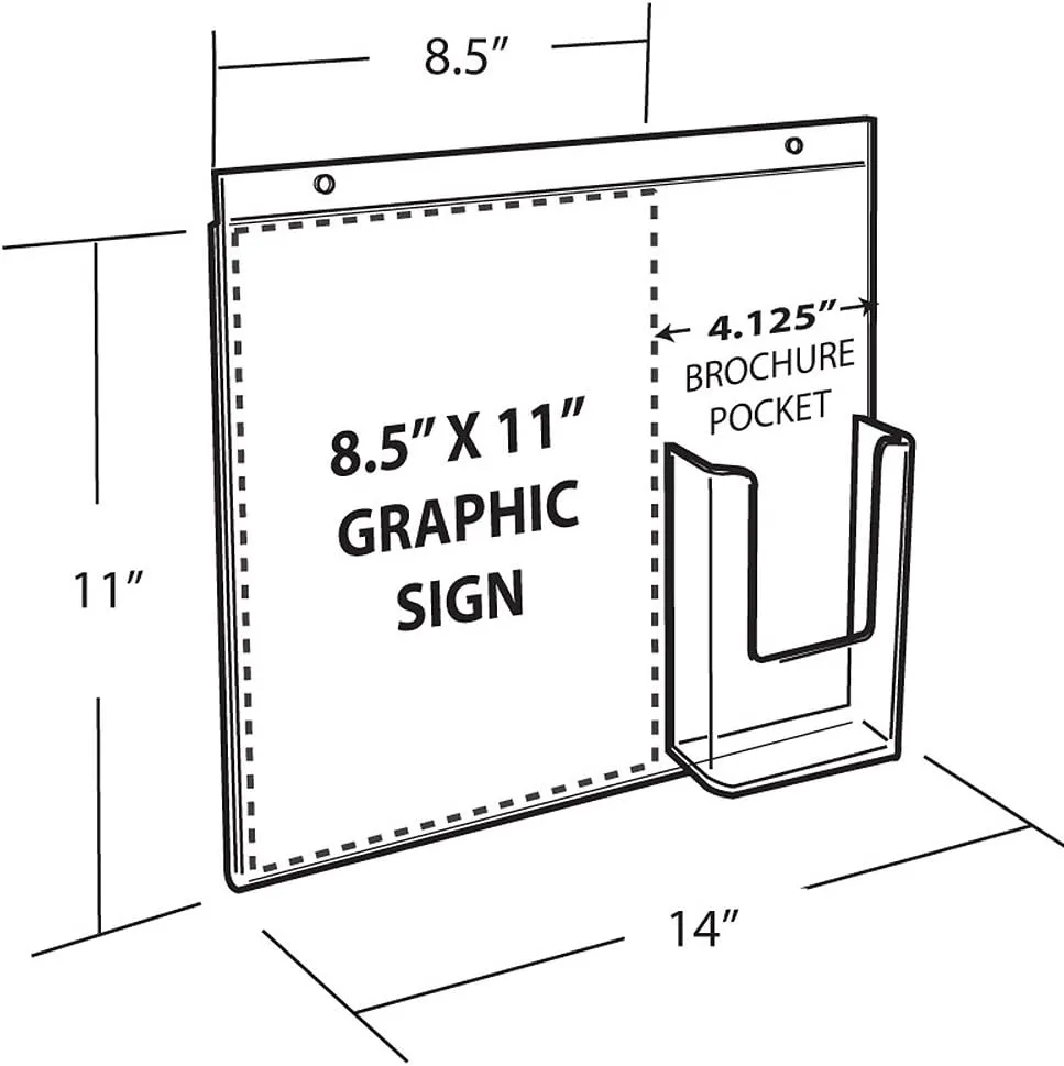 Azar Displays Wall-Mount Brochure Holders With Trifold Pocket, 11inH x 14inW x 1/4inD, Clear, Pack Of 2 Holders
