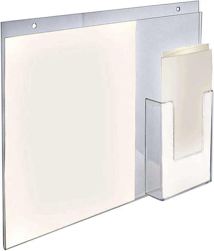 Azar Displays Wall-Mount Brochure Holders With Trifold Pocket, 11inH x 14inW x 1/4inD, Clear, Pack Of 2 Holders