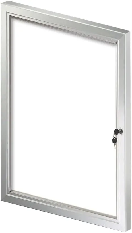 Azar Displays Enclosed Magnetic Message Board With Lock And Key, Porcelain, 23in x 29-3/4in, White, Silver Aluminum Frame