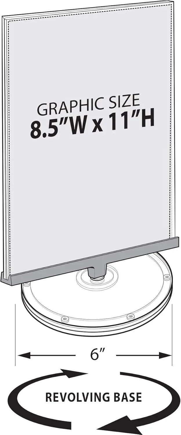 Azar Displays Revolving Sign Holder Acrylic Vertical Two Sided Revolving Acrylic Sign Holder: 8.5 in. W x 11 in.H, 2-Pack