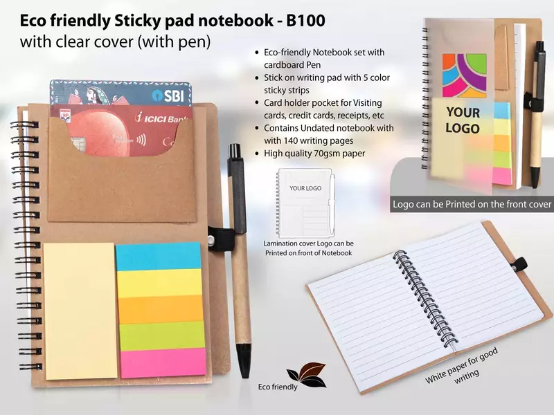 Eco friendly Sticky pad notebook with clear cover