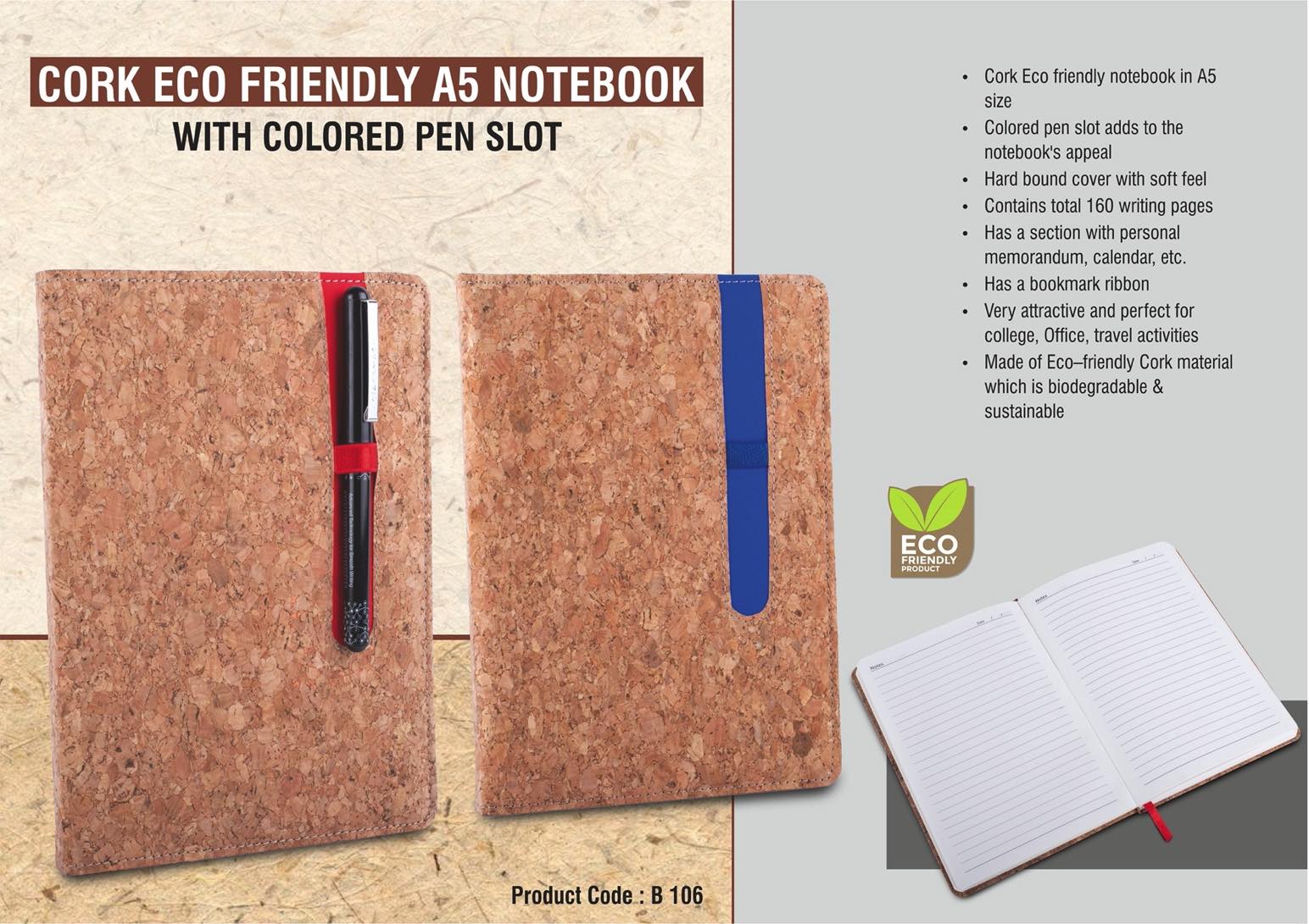 Cork Eco friendly A5 notebook
