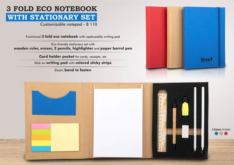 3 fold Eco Notebook with stationary set