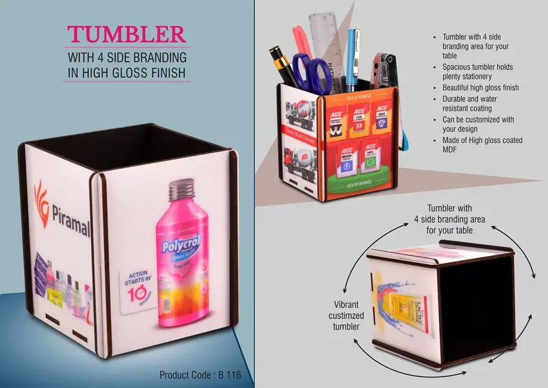 Tumbler with 4 side branding in high gloss finish