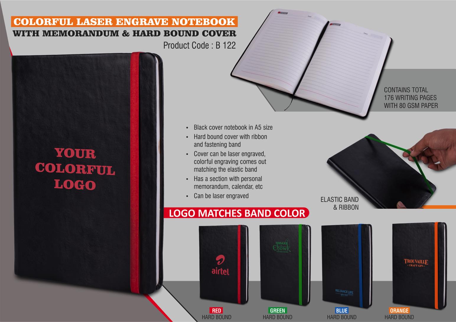 Colorful Laser engrave notebook with Memorandum