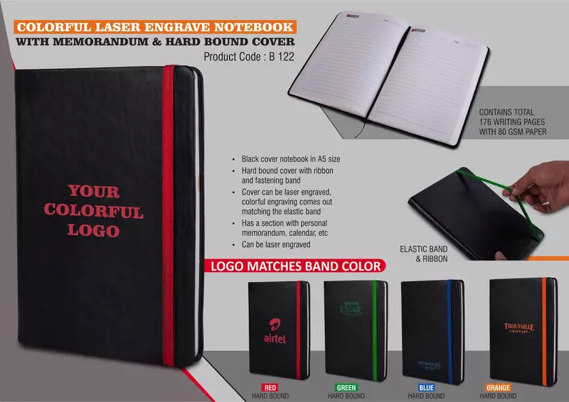 Colorful Laser engrave notebook with Memorandum