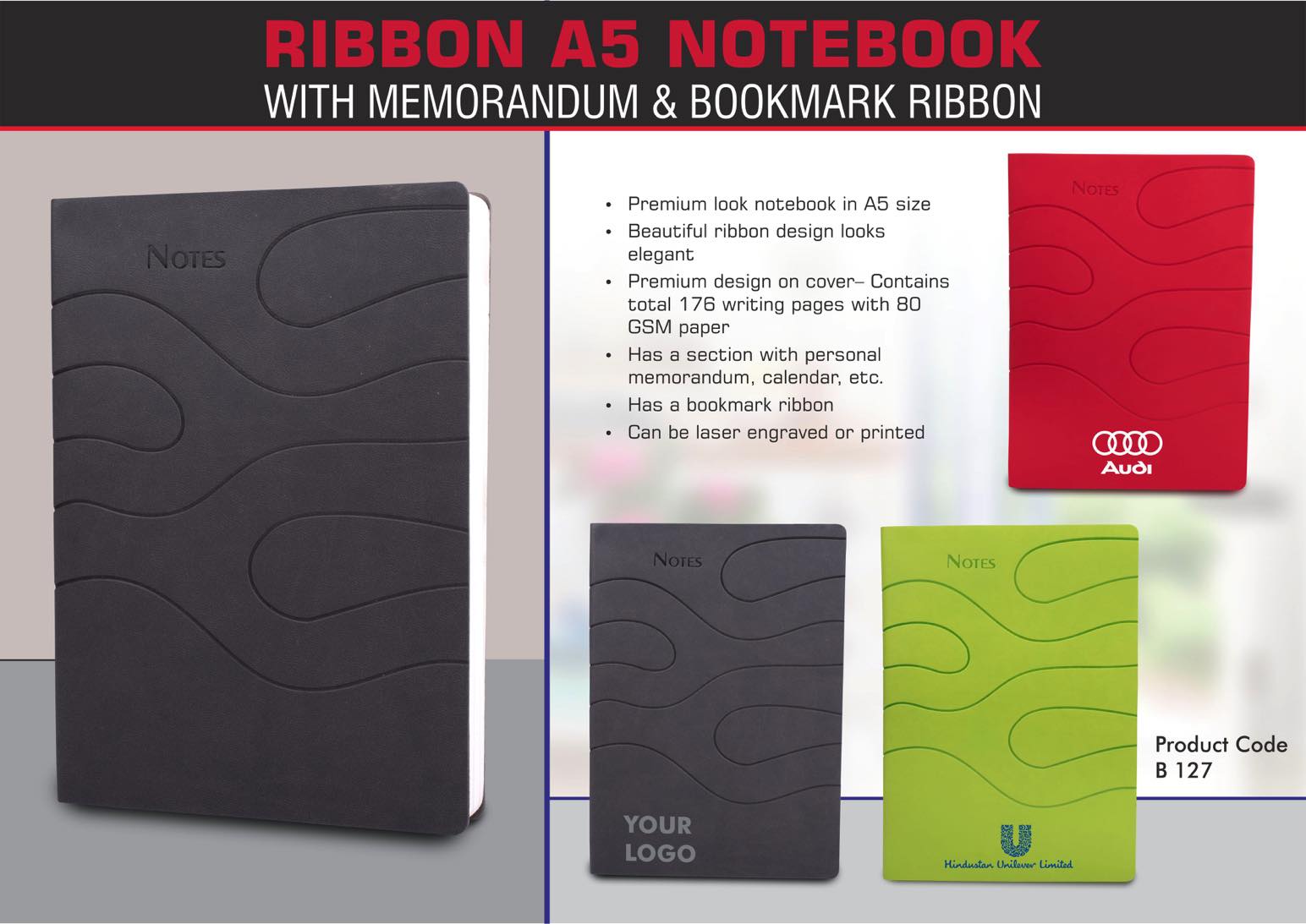 Ribbon A5 notebook with memorandum & Bookmark ribbon