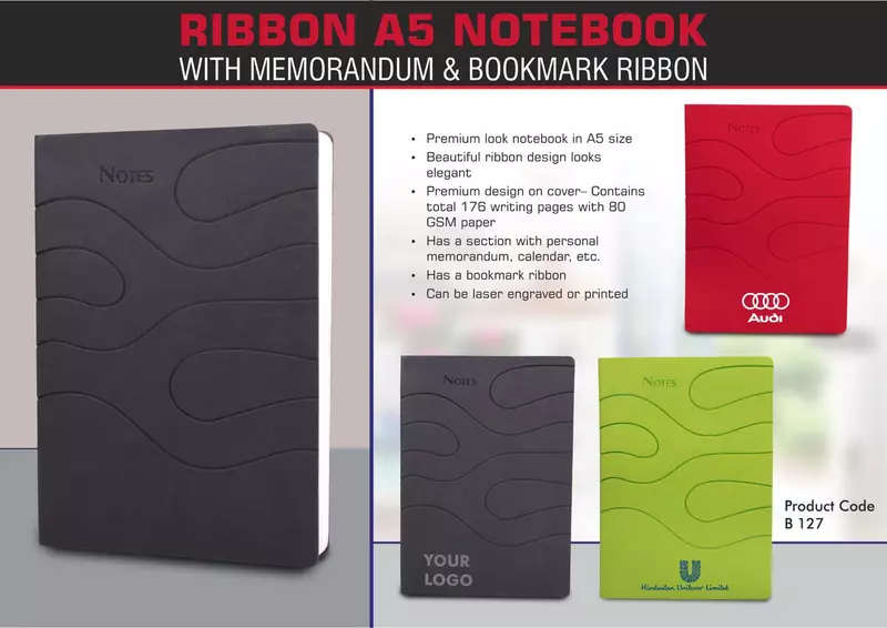 Ribbon A5 notebook with memorandum & Bookmark ribbon