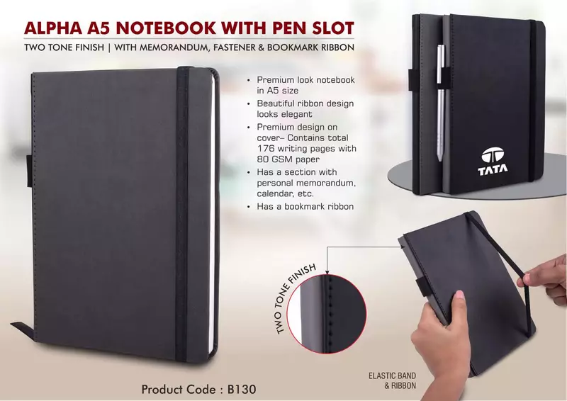 Alpha A5 notebook with Pen Slot |
