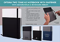 Optima Two tone A5 notebook with Fastener