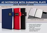 A5 Notebook with Gunmetal plate and Magnet lock