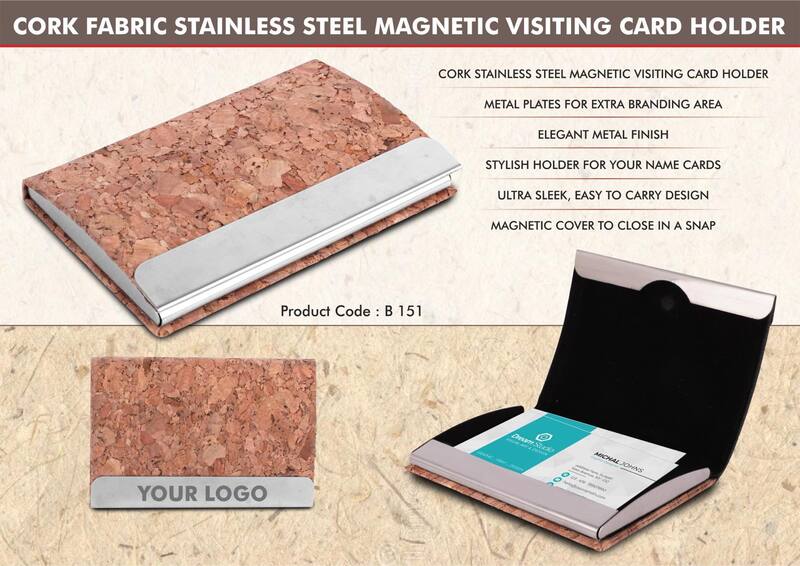 Stainless Steel Magnetic Visiting Card holder -Cork Material Style