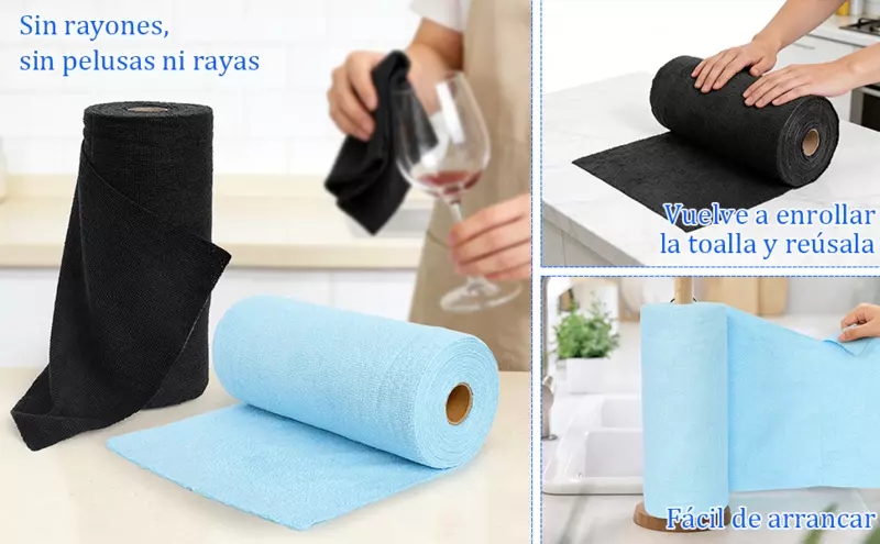 Rollo de paño de limpieza de microfibra, paquete de 50, paños
