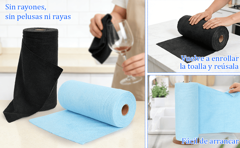 Rollo de paño de limpieza de microfibra, paquete de 50, paños