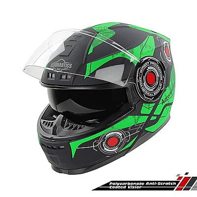 STEELBIRD SBH-40 ISS ASSASIN GLOSSY BLACK/GREEN C/V 600 MM