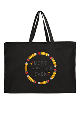 Best Teacher Ever Embroidered Large Organic Tote Bag