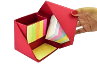 Folding paper cube in color (with memopad and tumbler)