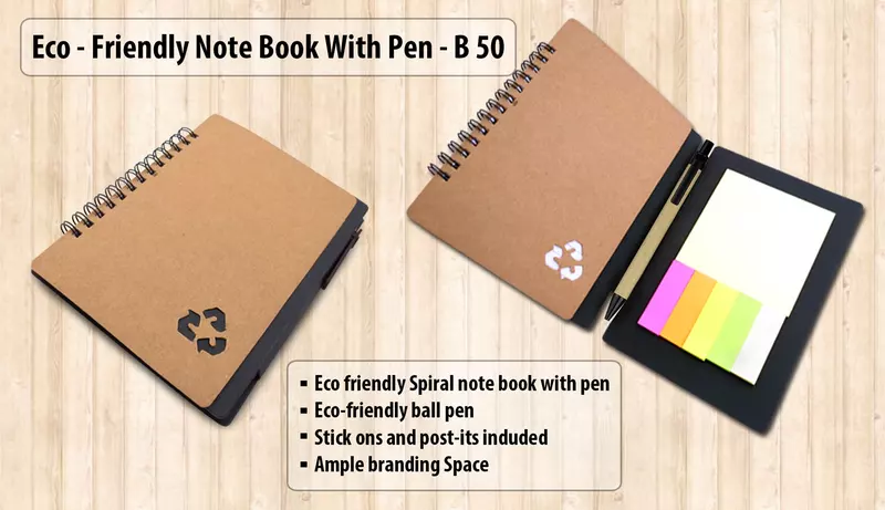 Eco notebook with pen and sticky pads