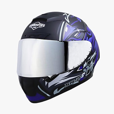 STEELBIRD SA-2 VILLAIN GLOSSY BLACK/BLUE C/V (L) + EXTRA SILVER VISOR