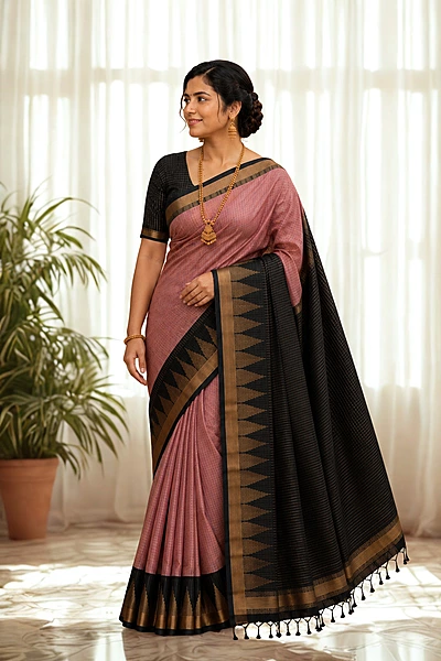 Semi Raw silk pink with black