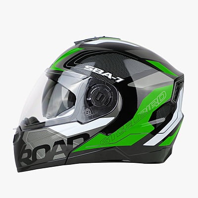 STEELBIRD SBA-7 ISS ROAD MATT BLACK/GREEN C/V (L)