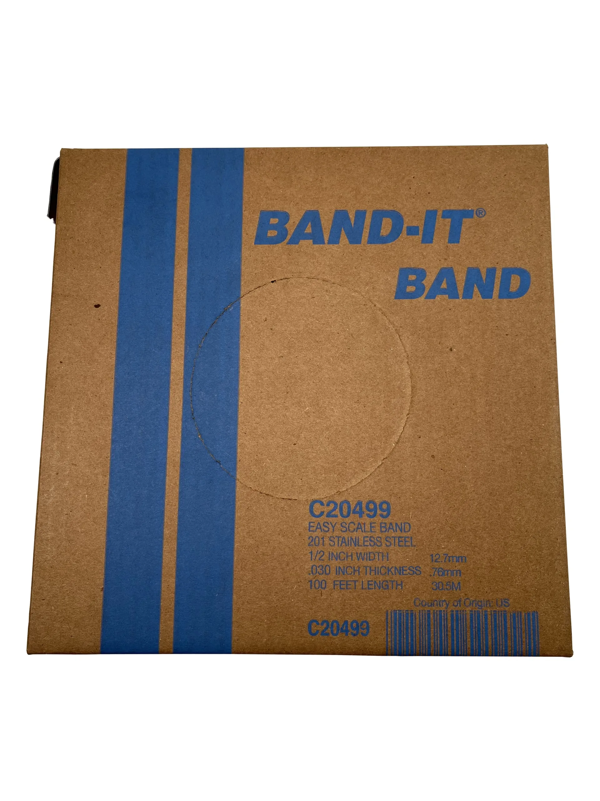 BAND-IT 201 Stainless Steel Bright Annealed Banding, 0.03 in Thick - 100' Roll