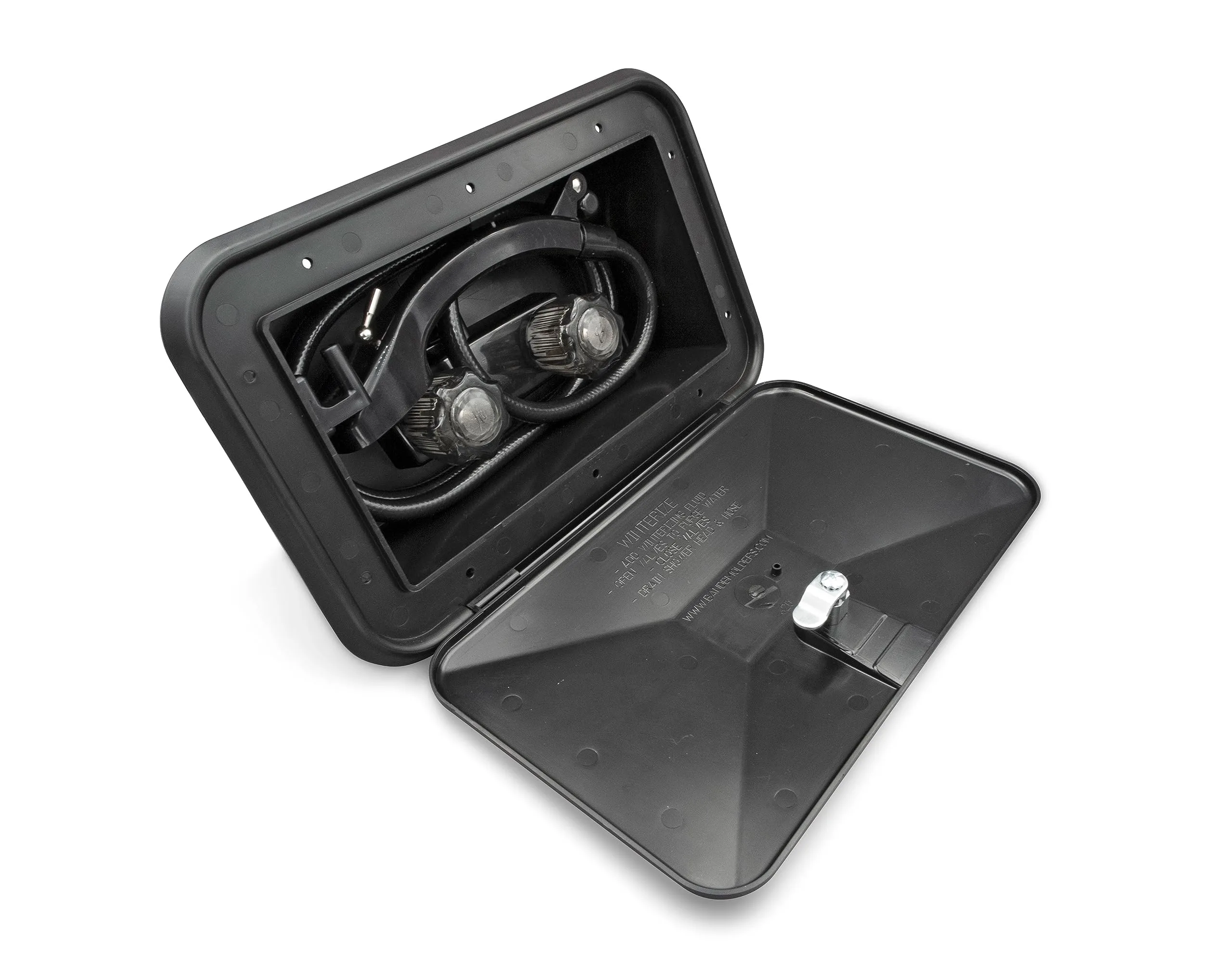 B&B Molders, 94196 Exterior Shower Box – Black, Self-Contained RV Hatch with Leak-Resistant Curved Shower Head, UV-Stable Acrylonitrile, OEM Replacement – Made in USA