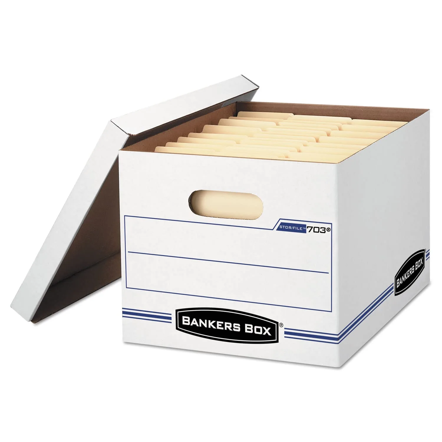 Bankers Box Stor/File Standard-Duty Storage Boxes, Letter/Legal Size, 10 x 12in x 15in, White/Blue, Pack Of 10 - 0070314