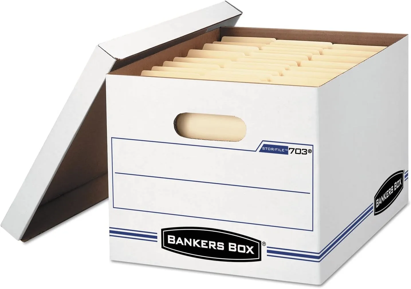 Bankers Box Stor/File Standard-Duty Storage Boxes, Letter/Legal Size, 10 x 12in x 15in, White/Blue, Pack Of 10 - 0070314