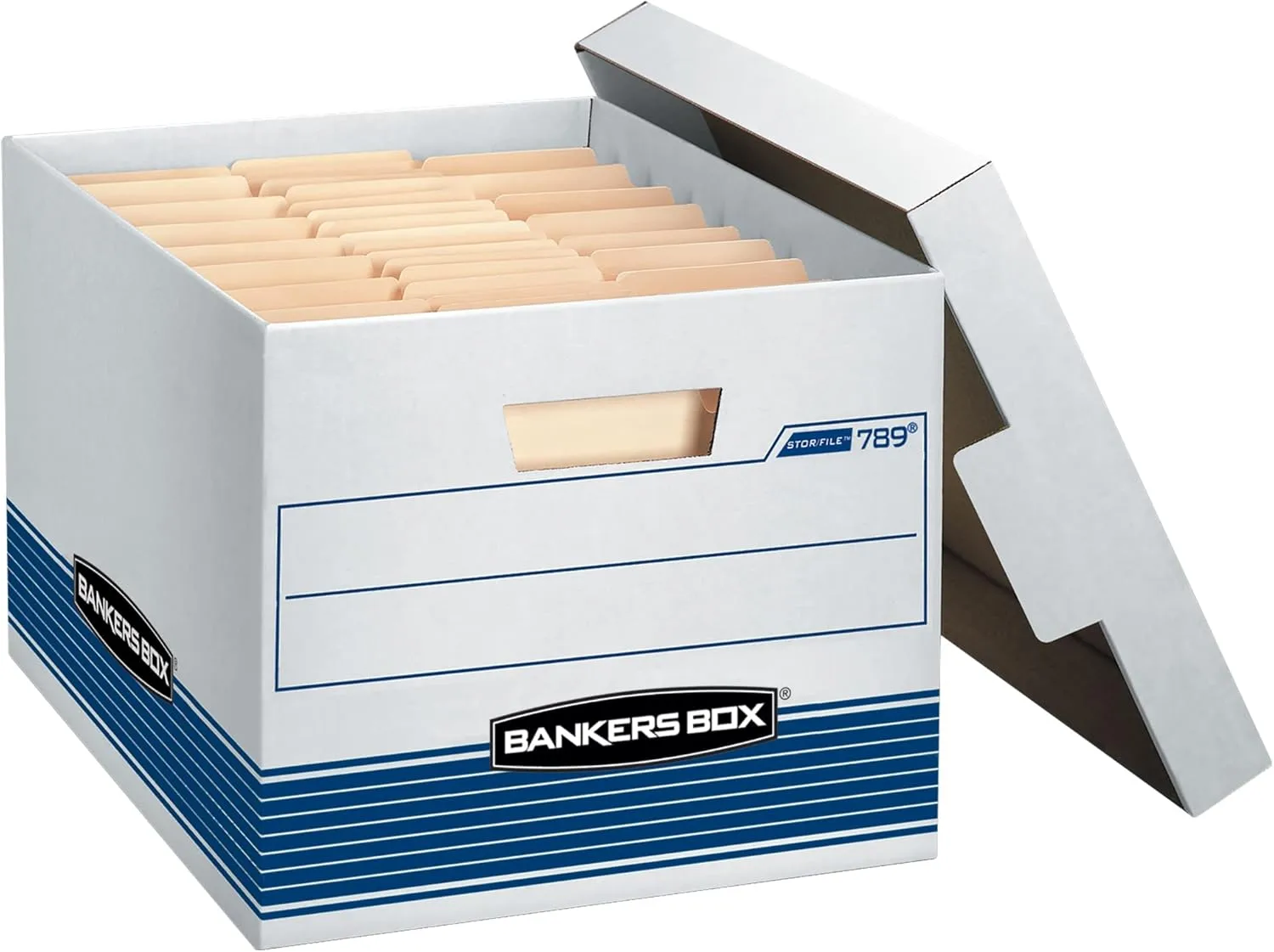 Bankers Box 12 Pack STOR/FILE Medium-Duty File Storage Boxes, FastFold, Lift-Off Lid, Letter/Legal, White/Blue