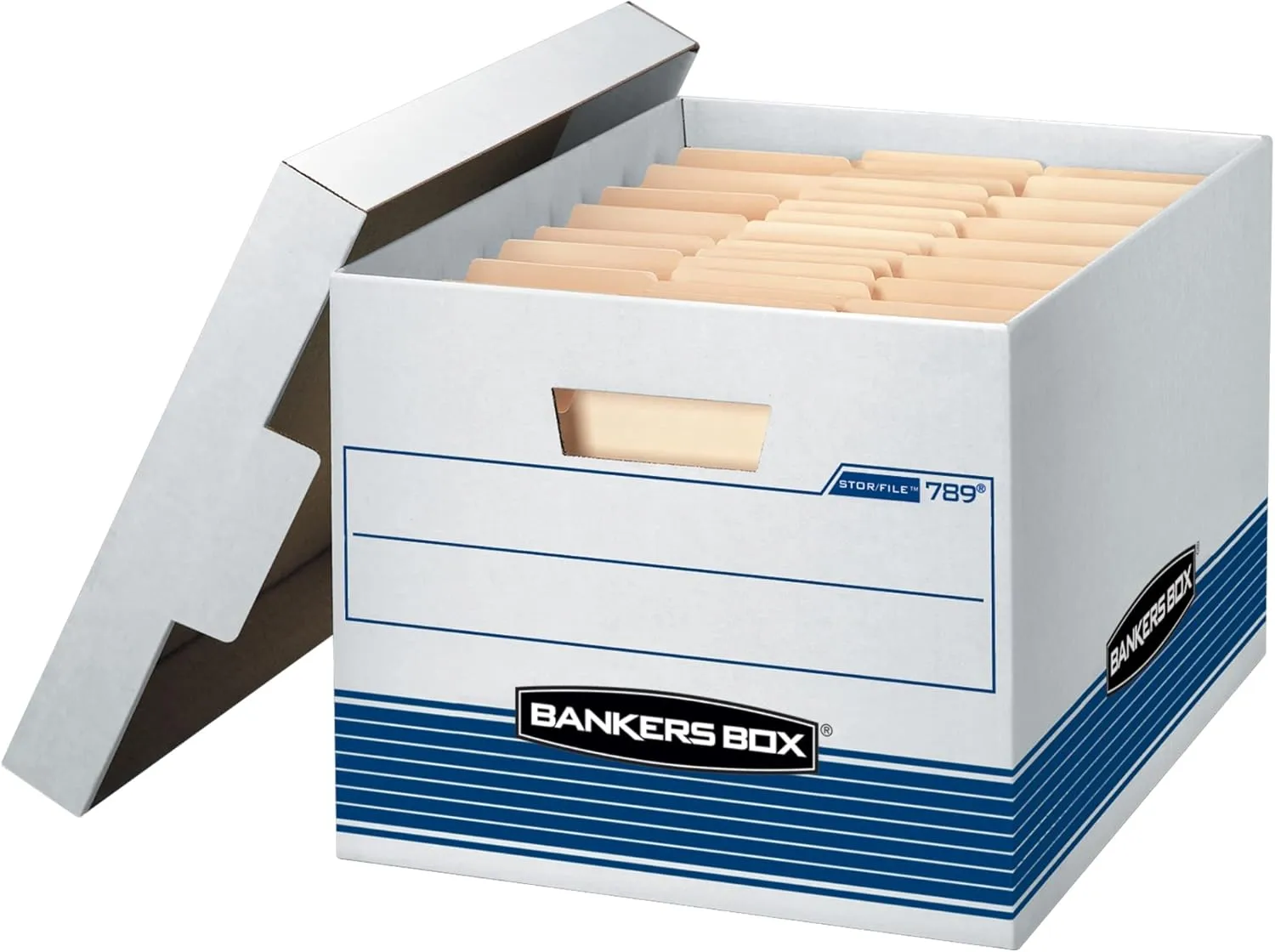 Bankers Box 12 Pack STOR/FILE Medium-Duty File Storage Boxes, FastFold, Lift-Off Lid, Letter/Legal, White/Blue