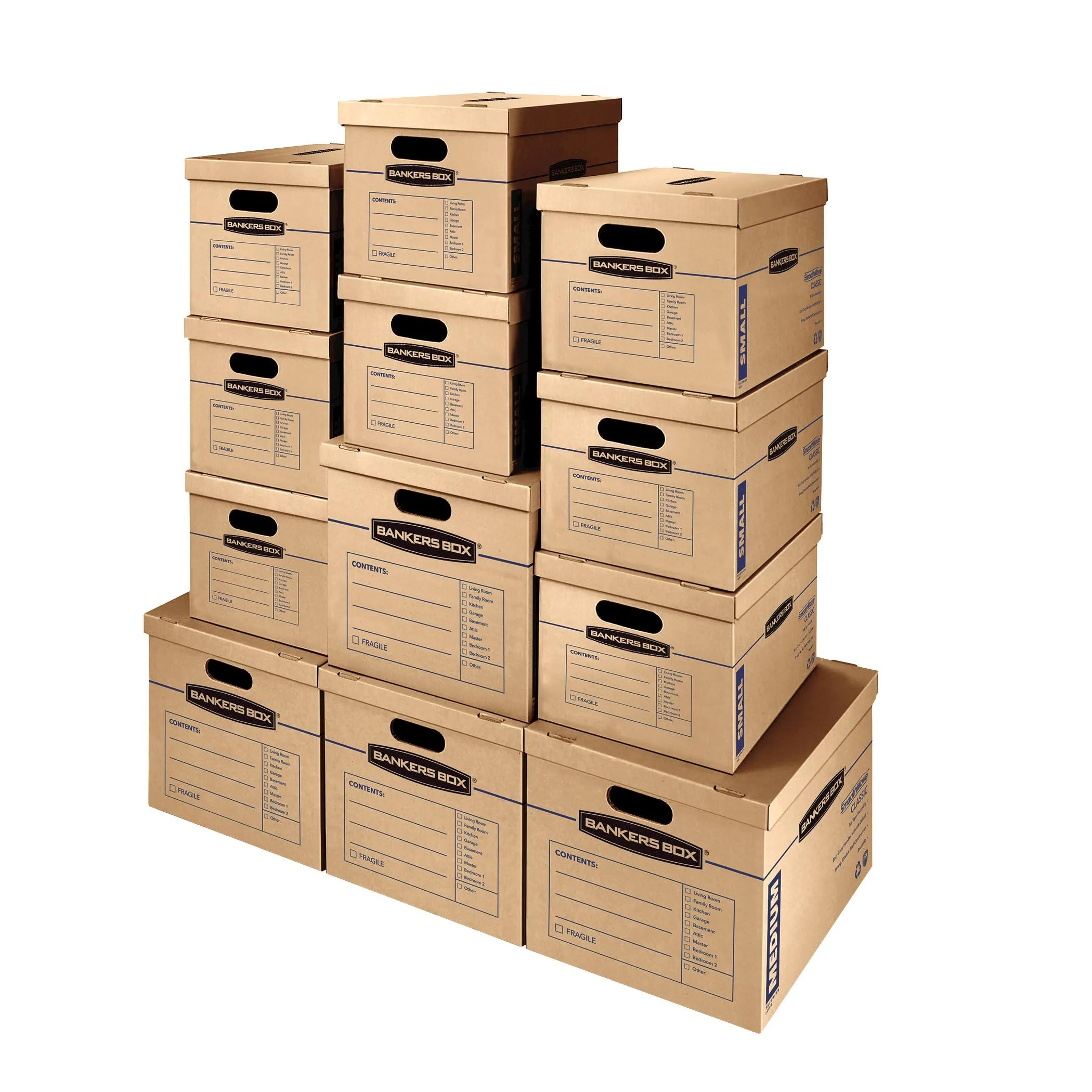 Bankers Box Classic Moving Box 12-Pack Kit with Reinforced Handles, Tape-Free Assembly (7716401)