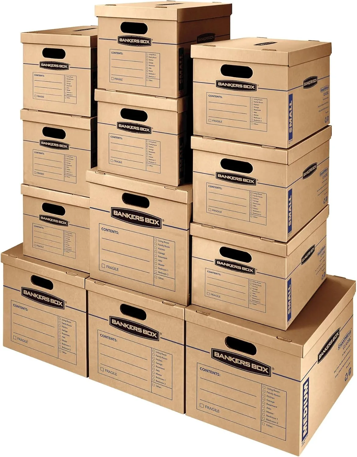 Bankers Box Classic Moving Box 12-Pack Kit with Reinforced Handles, Tape-Free Assembly (7716401)