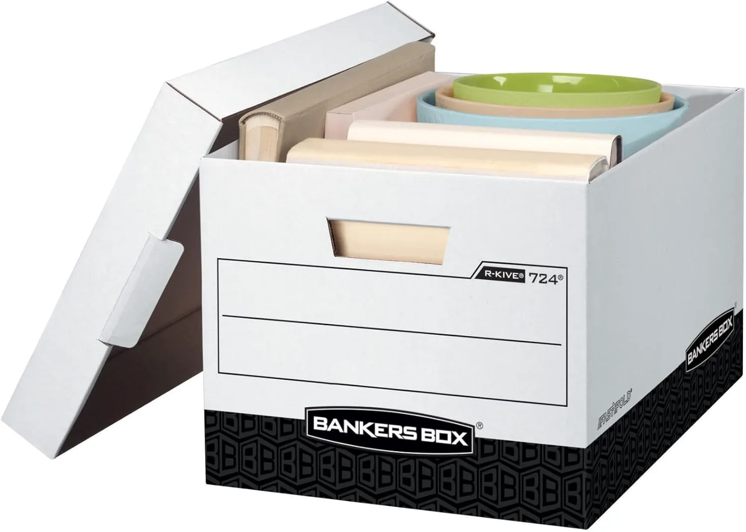 Bankers Box 12 Pack R-KIVE Heavy-Duty File Storage Boxes, FastFold, Lift-Off Lid, Letter, White/Black