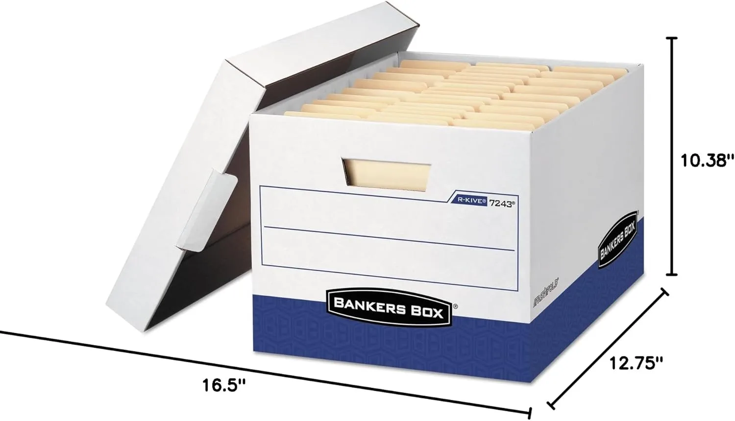 Bankers Box 12 Pack R-KIVE Heavy-Duty File Storage Boxes, FastFold, Lift-Off Lid, Letter, White/Blue Boxes 12-Pack
