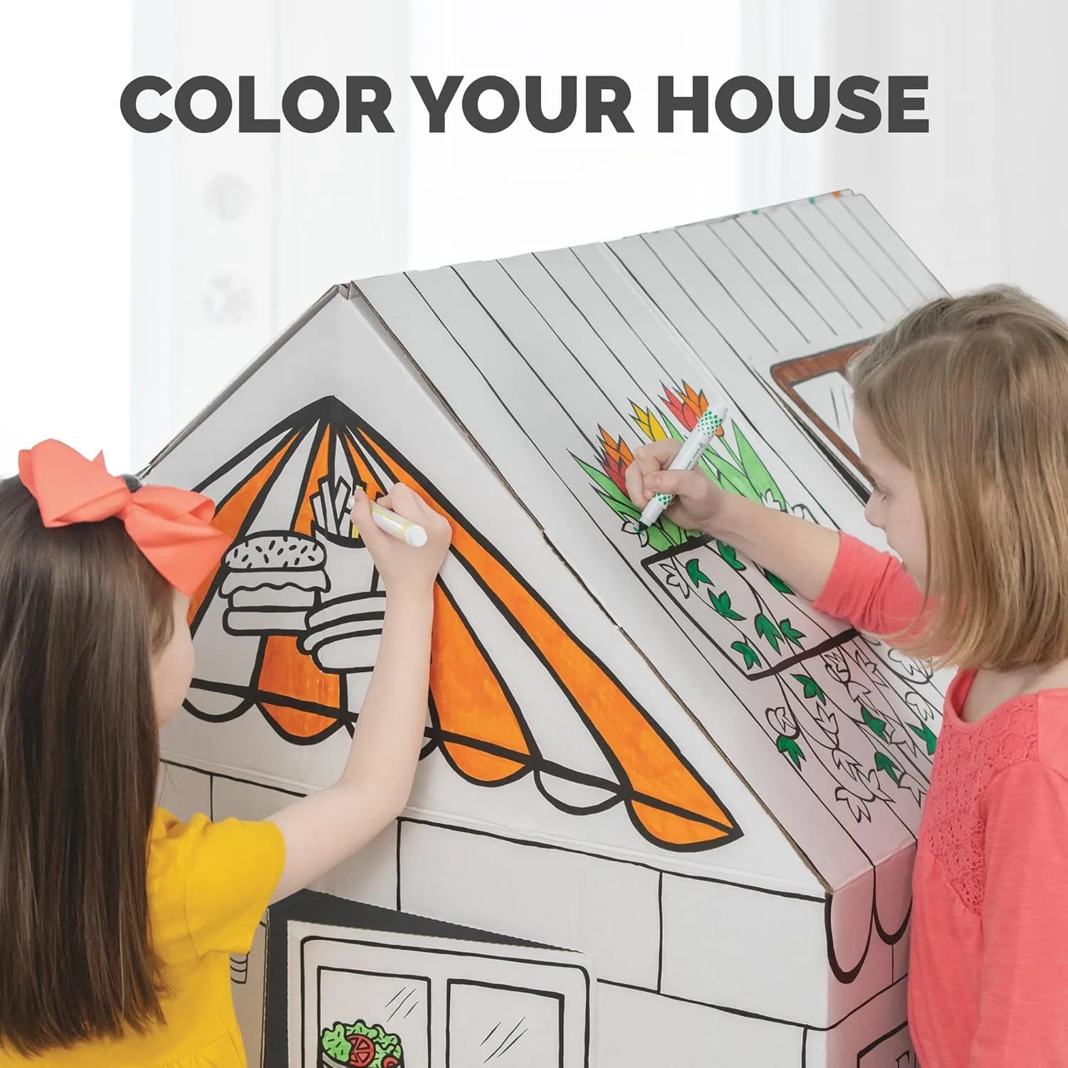 Bankers Box at Play Color in Halloween Playhouse, Cardboard Playhouse and Life Size Craft Activity for Kids and Families