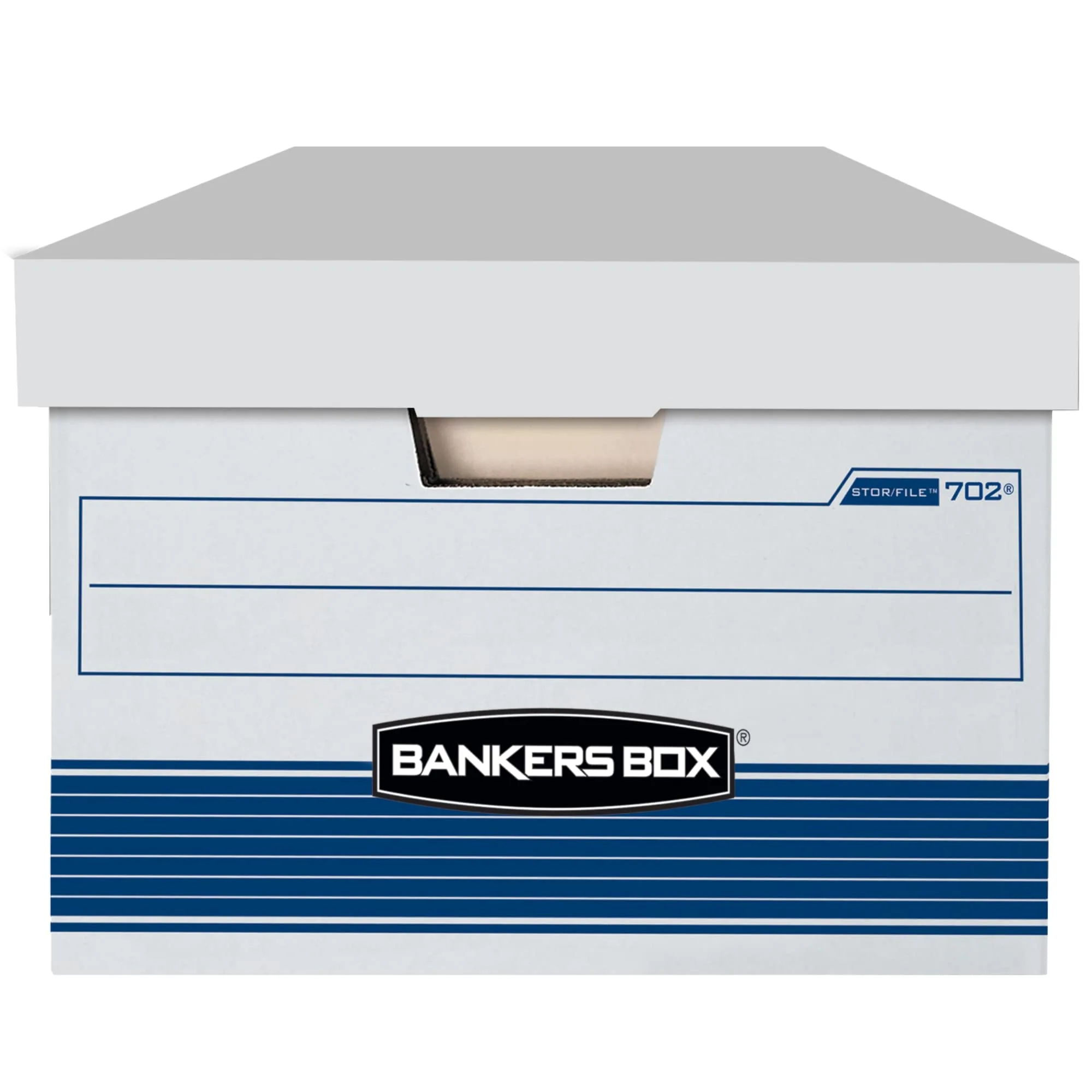 Bankers Box Stor/File FastFold Medium-Duty Storage Boxes, Legal Size, 24D x 15in x 10in, White/Blue, Case Of 4 - 70240FF