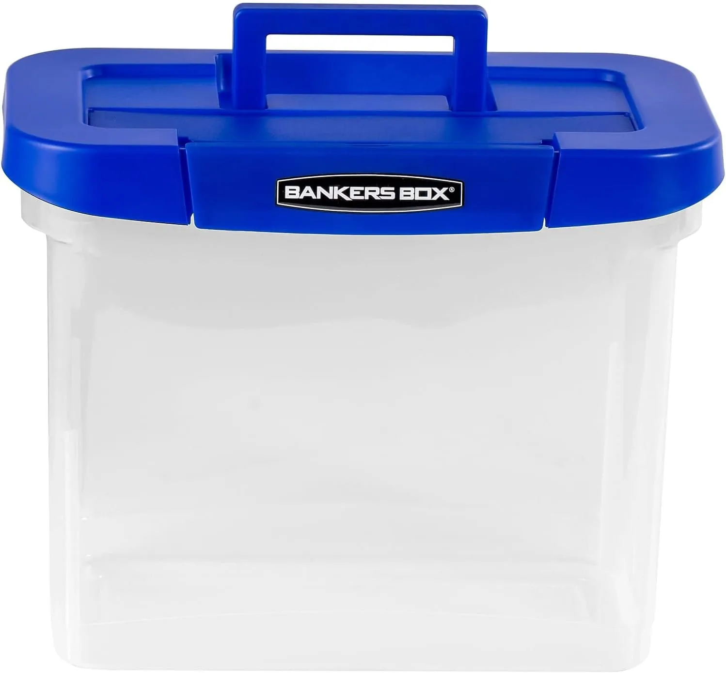 Bankers Box Heavy-Duty Portable File Box, Letter, 14.25"L x 10.6"W x 11"H, Blue/Clear
