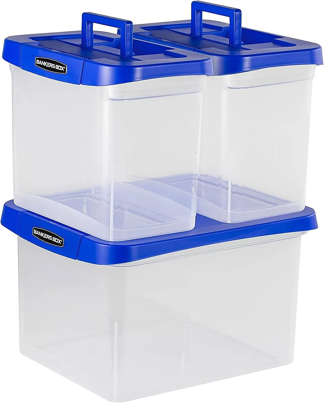 Bankers Box Heavy-Duty Portable File Box, Letter/Legal, Clear/Blue